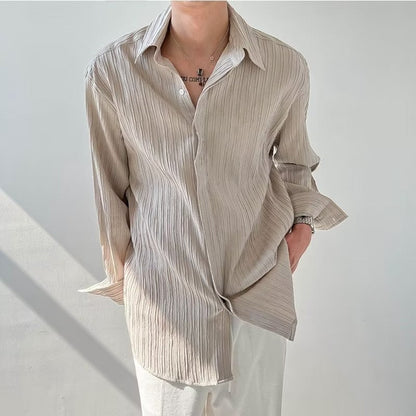 Unisex Long Sleeve Shirt – Crinkle Fabric – Oversized Fit – Button Down Casual Style