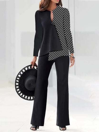 Women’s Blazer Set – Structured Fit – Asymmetrical Cut – Overlap Front – Full Sleeve