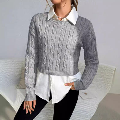 Women’s Pullover Sweater – Cable Knit – Cropped Slim Fit – Crew Neck Long Sleeve