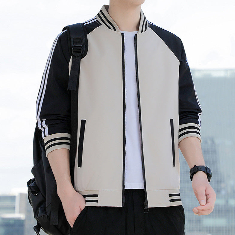 Men’s Bomber Jacket – Relaxed Fit – Zip Front – Ribbed Trim – Striped Sleeves
