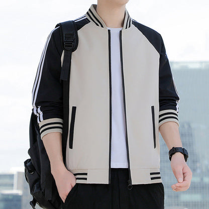 Men’s Bomber Jacket – Relaxed Fit – Zip Front – Ribbed Trim – Striped Sleeves