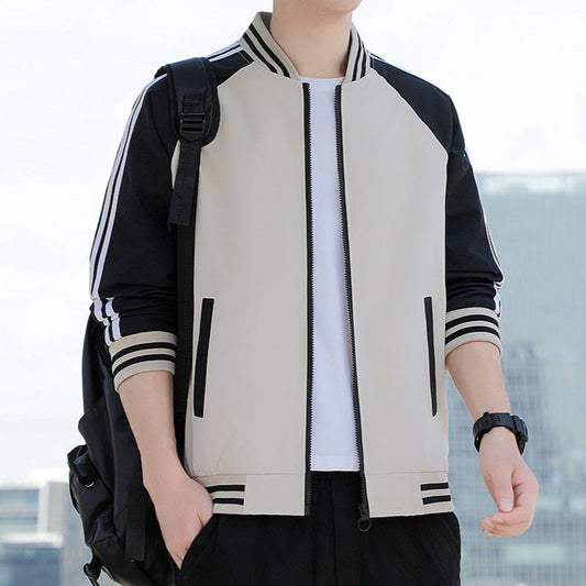 Men’s Bomber Jacket – Relaxed Fit – Zip Front – Ribbed Trim – Striped Sleeves