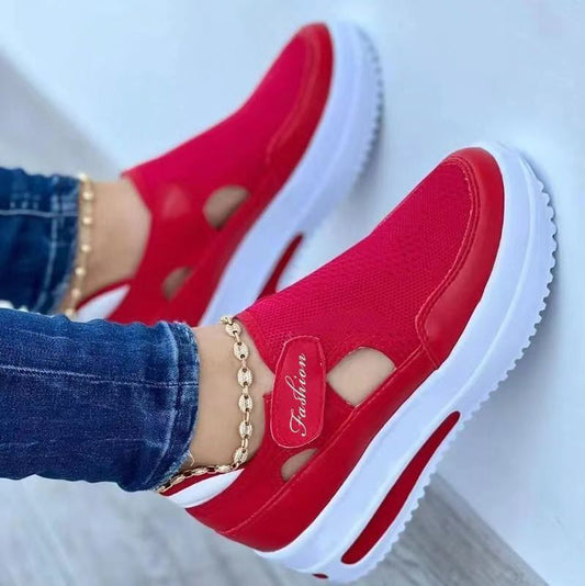 Women’s Low-Top Sneakers – Chunky Sole – Velcro Strap – Cut-Out Style
