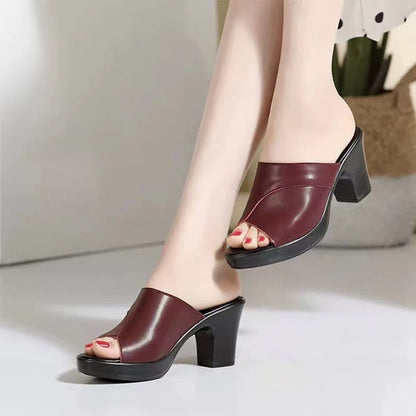 Women’s Heeled Mules – Block Heel – Peep Toe – Slip-On Fit