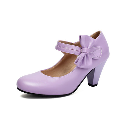 Women’s High Heel Shoes – Dual Strap – Bow Detail – Low-Cut Vamp – Sleek Finish