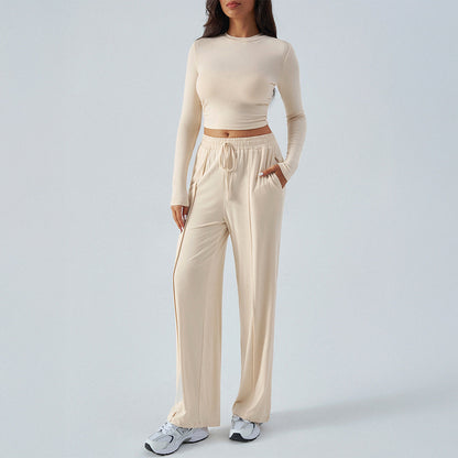 Women’s Two-Piece Set – Cropped Slim Fit Top – High-Waist Wide-Leg Pants