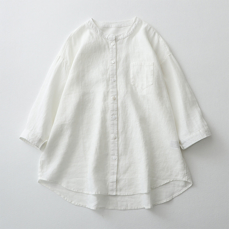 Women’s Shirt – Oversized Fit – Three-Quarter Sleeve – Linen Blend – Button-Down