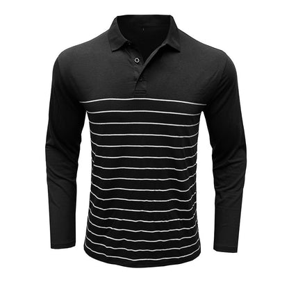 Men’s Polo Shirt – Slim Fit – Cotton Knit – Stripe Chest Detail – Long Sleeve
