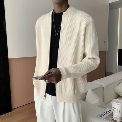 Men’s Cardigan – Ribbed Knit – Double Zipper – Relaxed Fit – Long Sleeve Layering