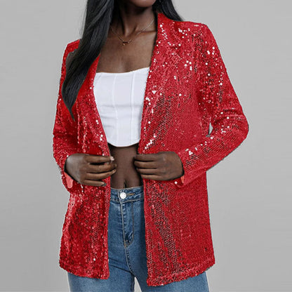 Women’s Blazer – Sequin Embellished – Tailored Fit – Open Front Full Sleeve