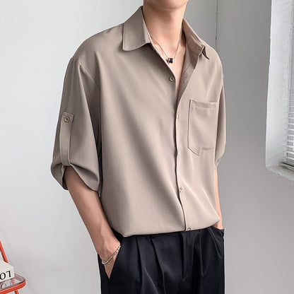 Men’s Short Sleeve Shirt – Lightweight Silk-Like Fabric – Relaxed Fit – Button-Up