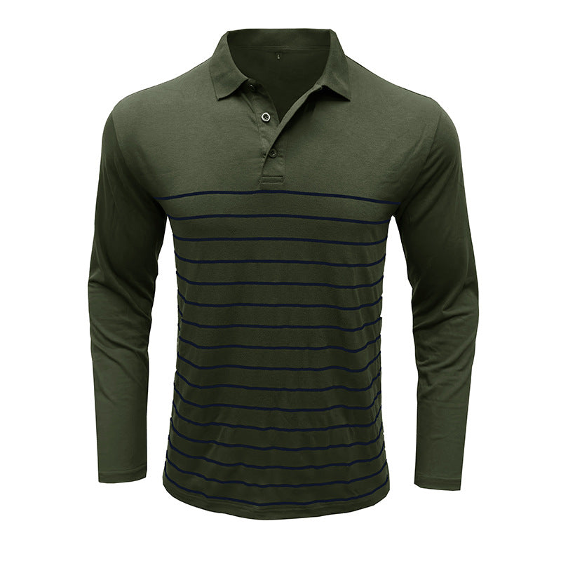 Men’s Polo Shirt – Slim Fit – Cotton Knit – Stripe Chest Detail – Long Sleeve