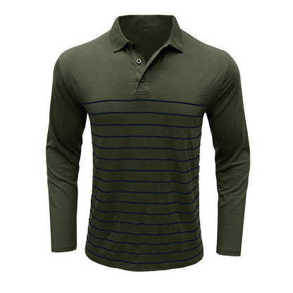 Men’s Polo Shirt – Slim Fit – Cotton Knit – Stripe Chest Detail – Long Sleeve