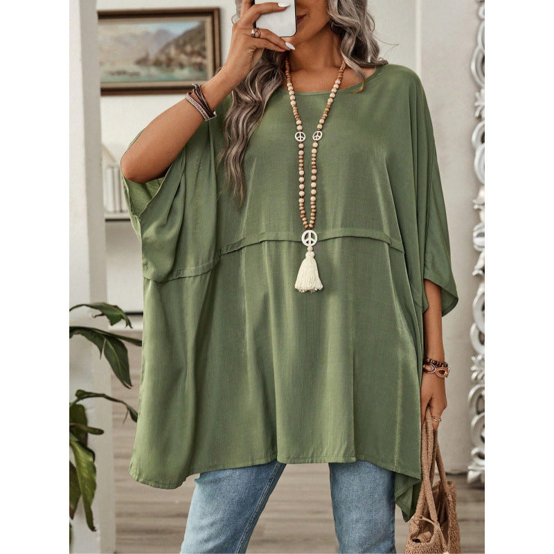 Women’s Tunic Top – Cotton – Loose Fit – Asymmetrical Hem – Wide Sleeves