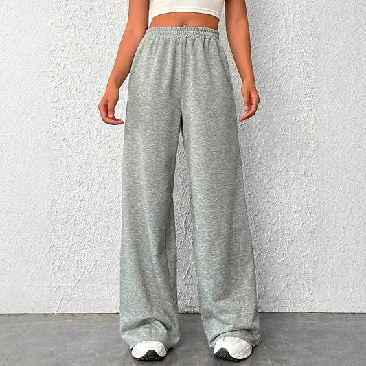 Women’s Wide-Leg Pants – High Waisted – Lightweight Knit – Elastic Waist – Full Length