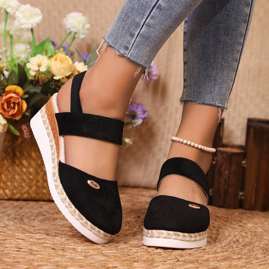 Women’s Wedge Sandals – Closed Toe – Wide Straps – Jute Heel – Secure Fit