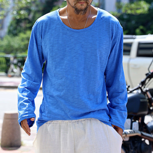 Men’s Long Sleeve Shirt – Relaxed Fit – Cotton – Crew Neck – Casual Essential
