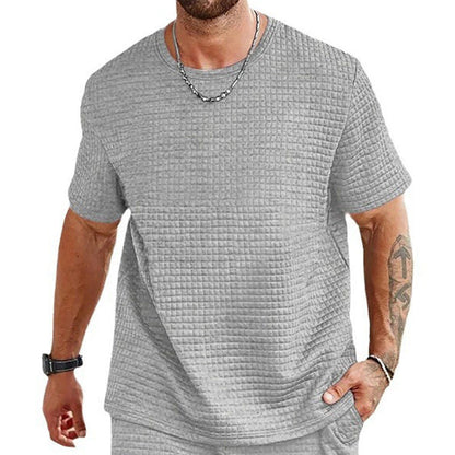 Men’s T-Shirt – Relaxed Fit – Soft Knit Grid Texture – Breathable Crew Neck Casual Wear