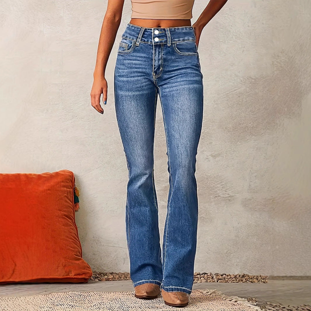 Women’s Flared Jeans – High Waist – Stretch Denim – Full Length Retro Fit