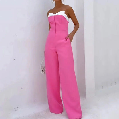 Women’s Jumpsuit – Strapless Tailored Bodice – Wide Leg – Full Length with Pockets