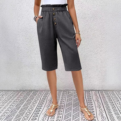 Women’s Knee-Length Shorts – Lightweight Linen – High Waist Paperbag – Relaxed Fit