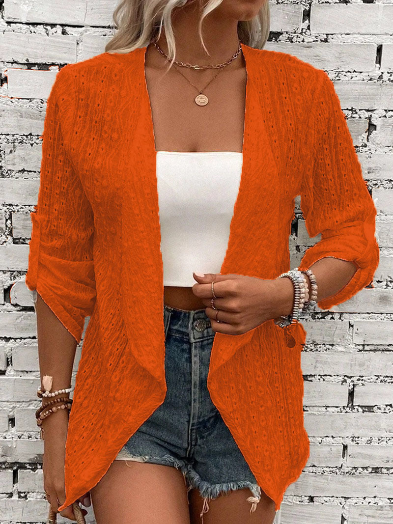 Women’s Cardigan – Crochet Knit – Open Front – Relaxed Fit – Three-Quarter Sleeve