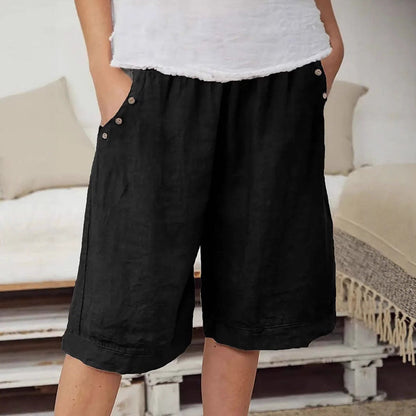 Women’s Knee-Length Shorts – Relaxed Fit – Elastic Waist – Natural Fibers – Soft Texture