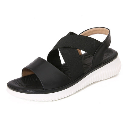 Women’s Flat Sandals – Elastic Crisscross Straps – Slip-On Open Toe – Slingback Grip Sole