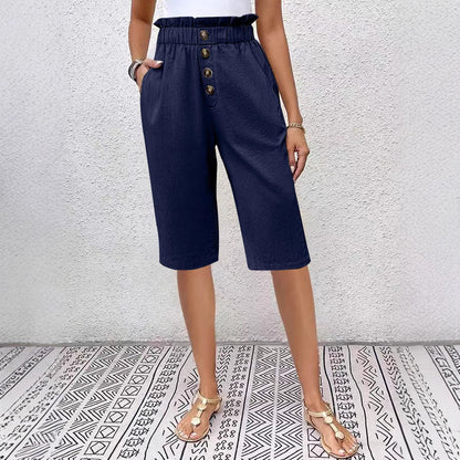 Women’s Knee-Length Shorts – Lightweight Linen – High Waist Paperbag – Relaxed Fit