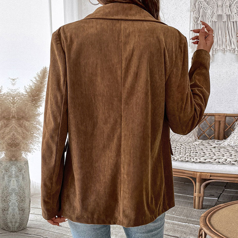 Women’s Blazer – Corduroy Textured – Tailored Fit – Double-Breasted – Notch Lapel