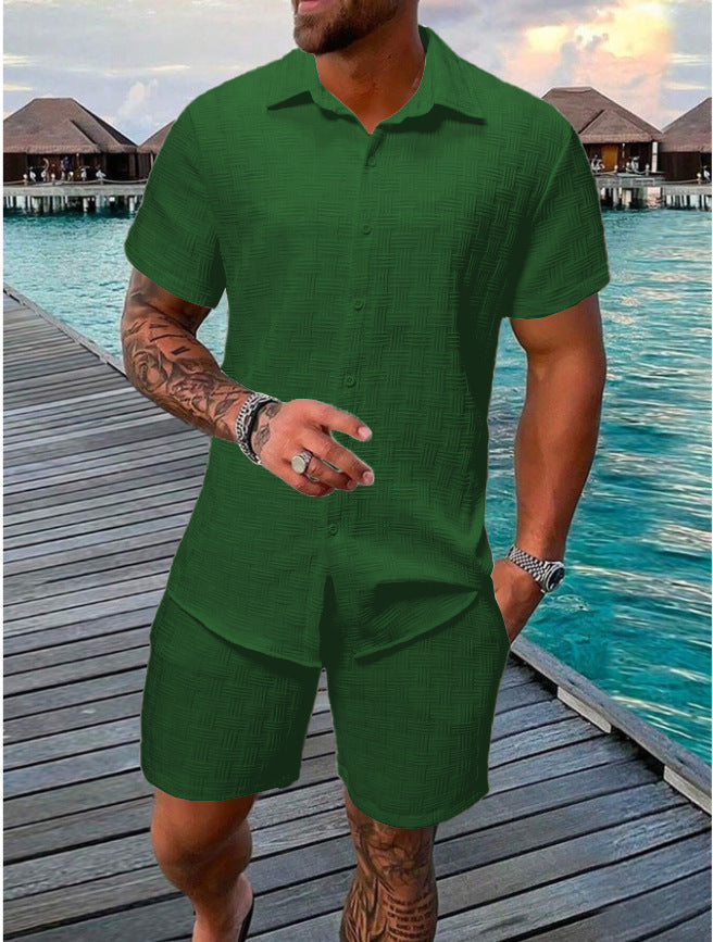 Men’s Two-Piece Set – Jacquard Pattern – Relaxed Fit – Lightweight Cotton Blend