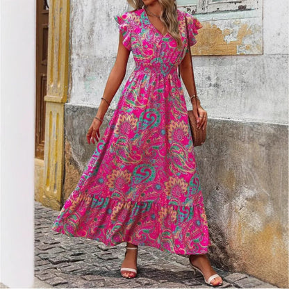 Women’s Maxi Dress – Sleeveless – V-Neck – Floral Print – Tiered Hem – Relaxed Fit
