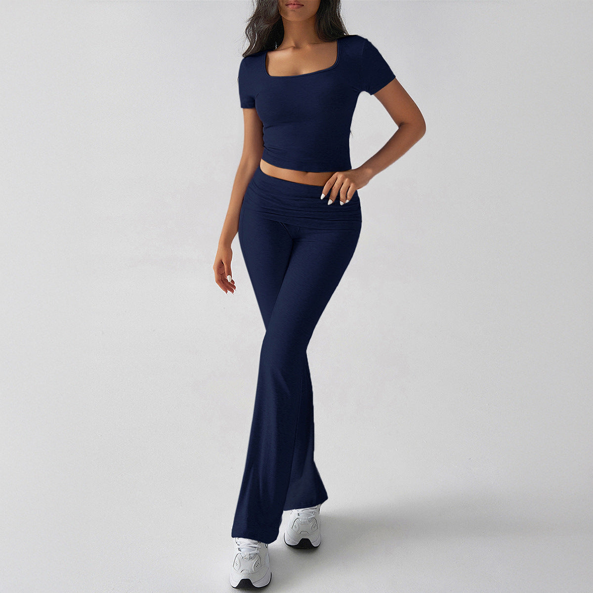 Women’s Two-Piece Set – Slim Fit Crop Top & Flared Pants – Stretch Breathable Fabric