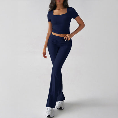 Women’s Two-Piece Set – Slim Fit Crop Top & Flared Pants – Stretch Breathable Fabric