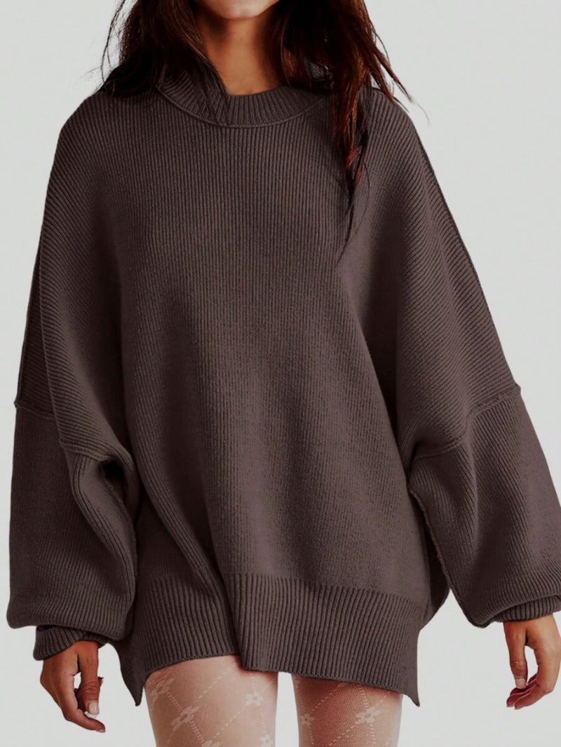 Women’s Pullover Knit Sweater – Oversized Fit – Long Sleeve – Side Slits – Textured Knit