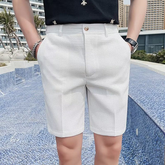 Men’s Tailored Shorts – Slim Fit – Breathable Blend – Button Waist – Knee Length