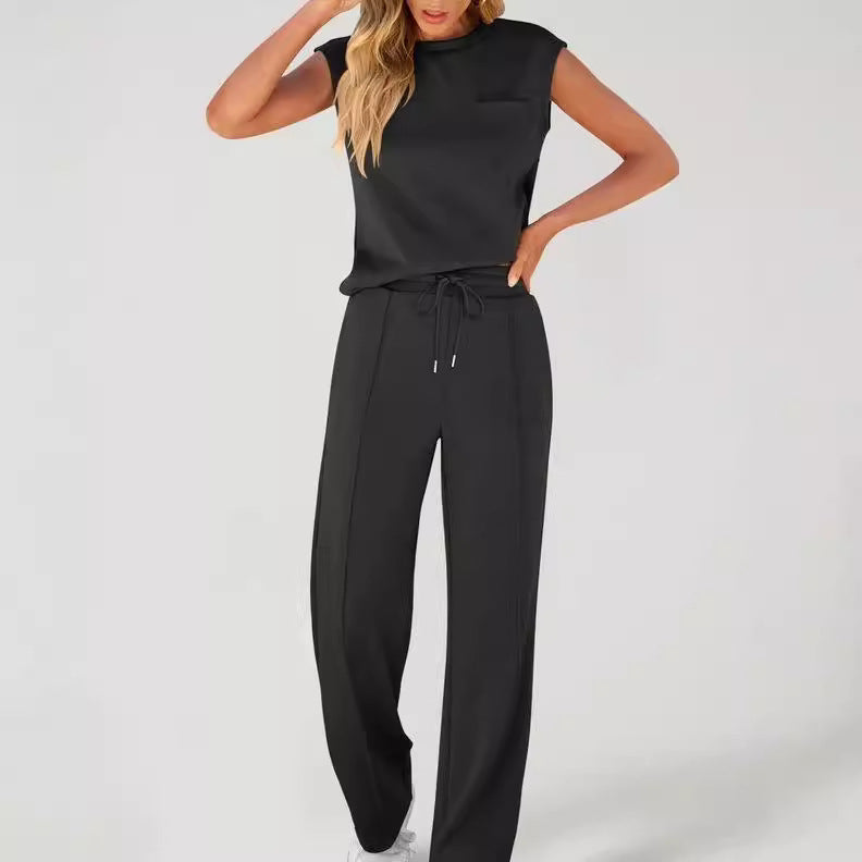 Women’s Two-Piece Set – Sleeveless Top and Pants – Relaxed Fit – Soft Cotton Blend