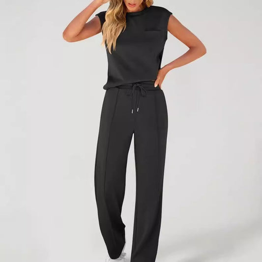 Women’s Two-Piece Set – Sleeveless Top and Pants – Relaxed Fit – Soft Cotton Blend