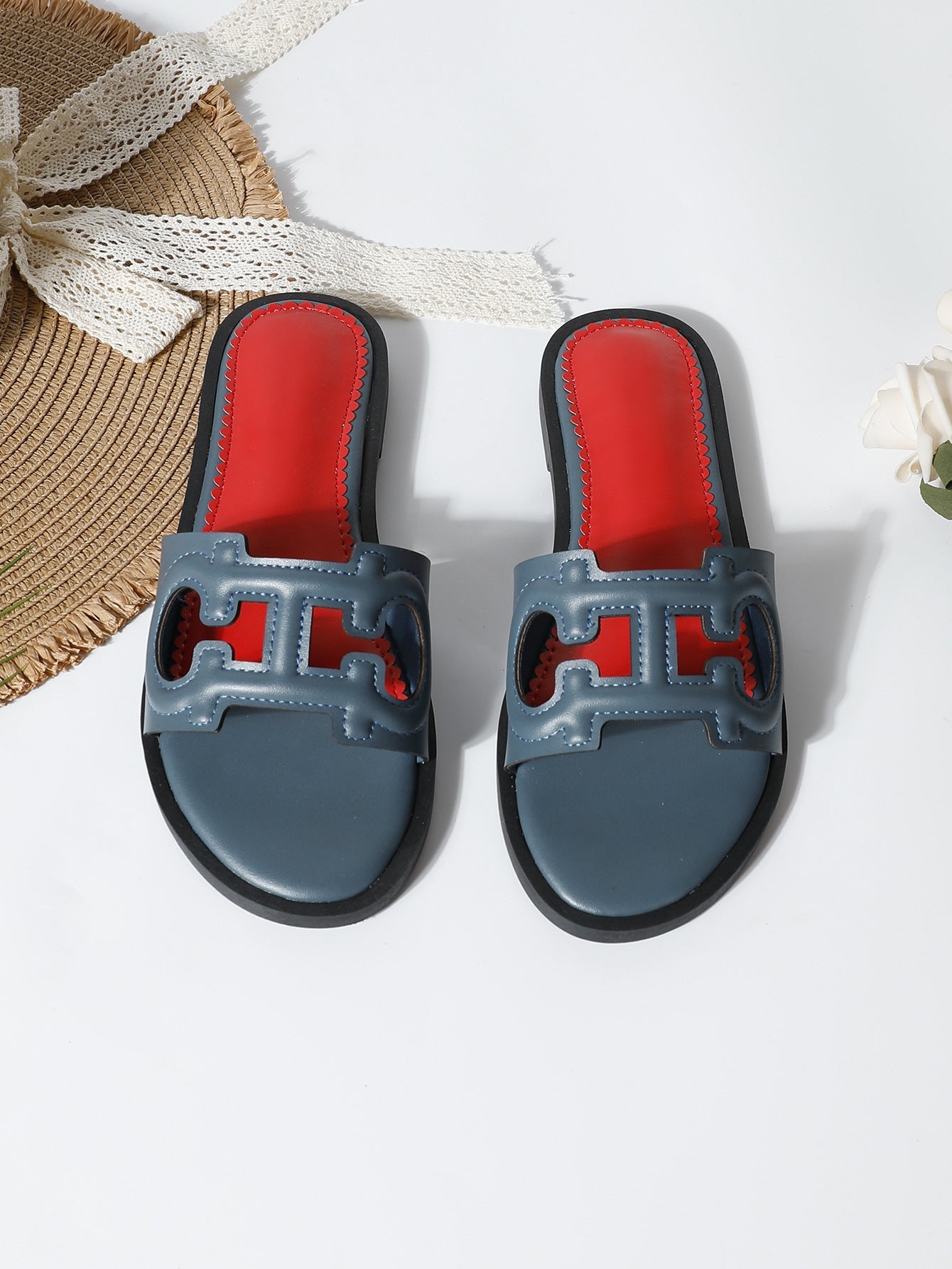 Women’s Flat Sandals – Slip-On Design – Open Toe – Cut-Out Straps – Casual Fit
