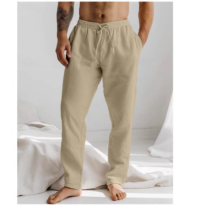 Men’s Linen Pants – Relaxed Fit – Drawstring Waist – Full Length – Side Pockets