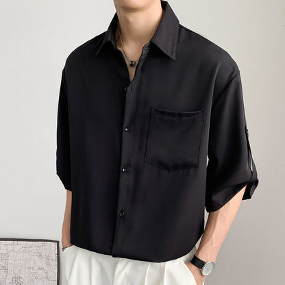 Men’s Short Sleeve Shirt – Lightweight Silk-Like Fabric – Relaxed Fit – Button-Up