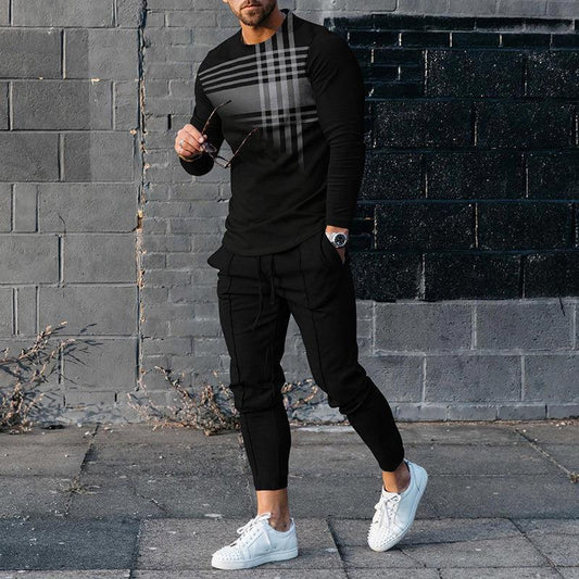 Men’s Tracksuit – Slim Fit – Cotton Blend – Pattern Print – Tapered Pants Leisure Set
