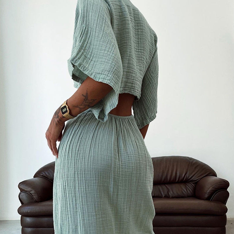 Women’s Maxi Dress – Slim Fit – V-Neck – Waist Cut-Out – Backless – Tie Front