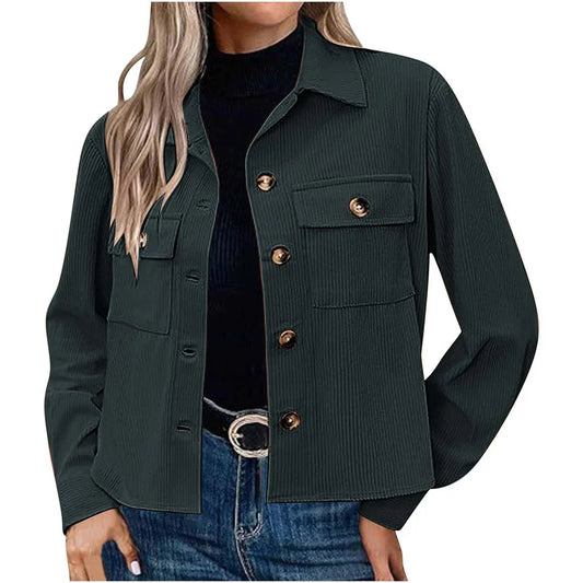 Women’s Utility Jacket – Relaxed Fit – Ribbed Fabric – Button Front – Chest Pockets