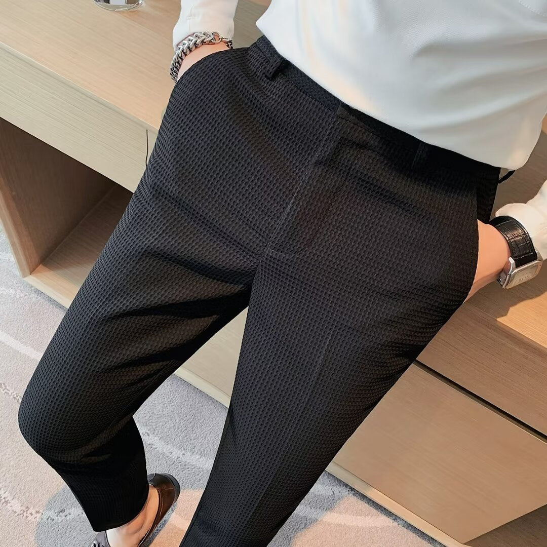 Men’s Cropped Trousers – Slim Fit – Textured Fabric – Tapered Leg – Smart Casual Wear
