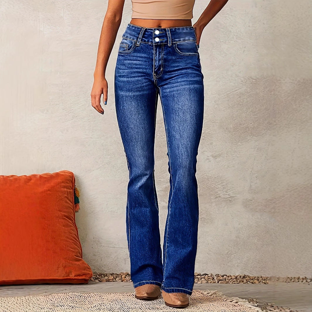 Women’s Flared Jeans – High Waist – Stretch Denim – Full Length Retro Fit