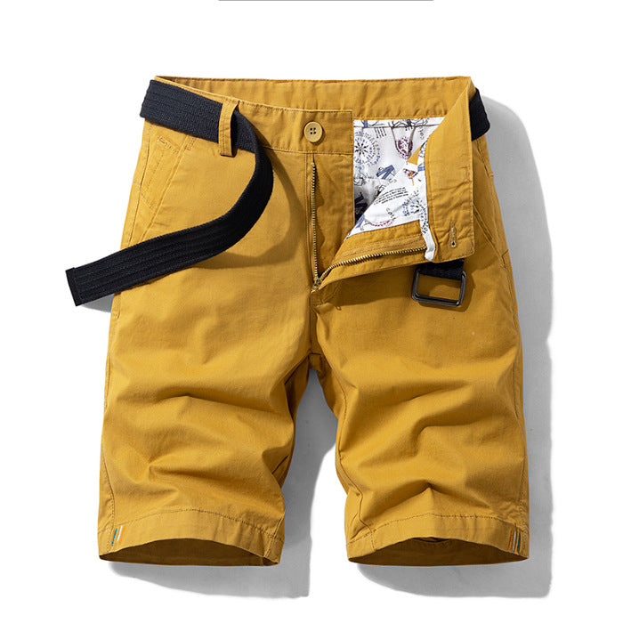 Men’s Knee-Length Shorts – Breathable Blend – Casual Fit – Belted with Side Pockets