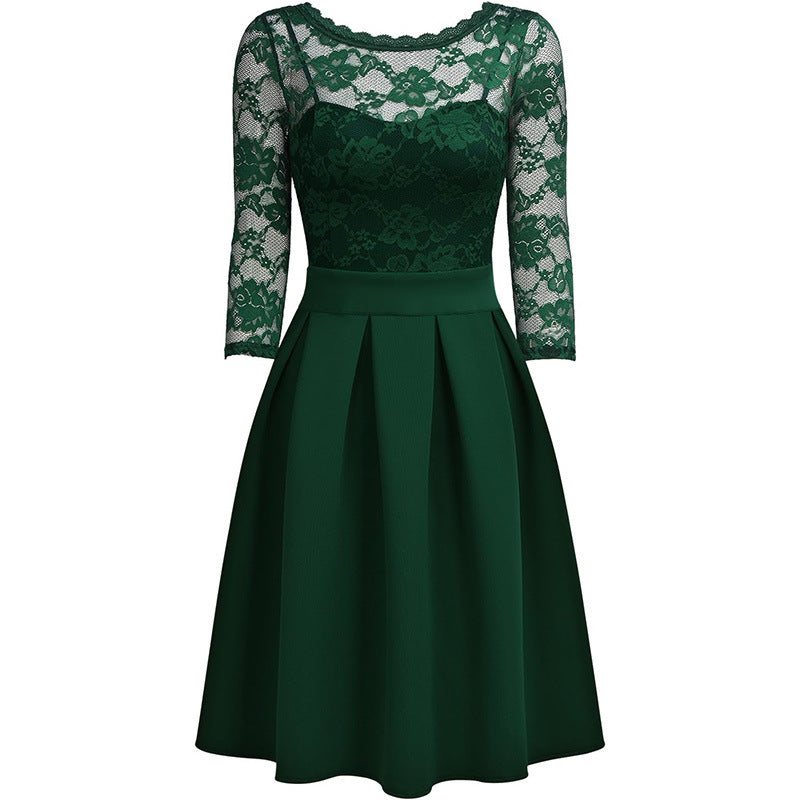 Women’s Midi Dress – 3/4 Sleeves – Elegant A-Line Silhouette