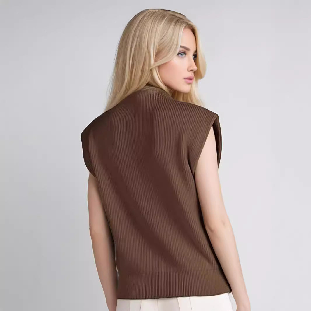 Women’s Sleeveless Turtleneck Sweater – Wool Blend Knit – Relaxed Fit – Ribbed Texture