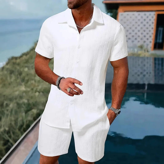 Men’s Two-Piece Set – Jacquard Pattern – Relaxed Fit – Lightweight Cotton Blend